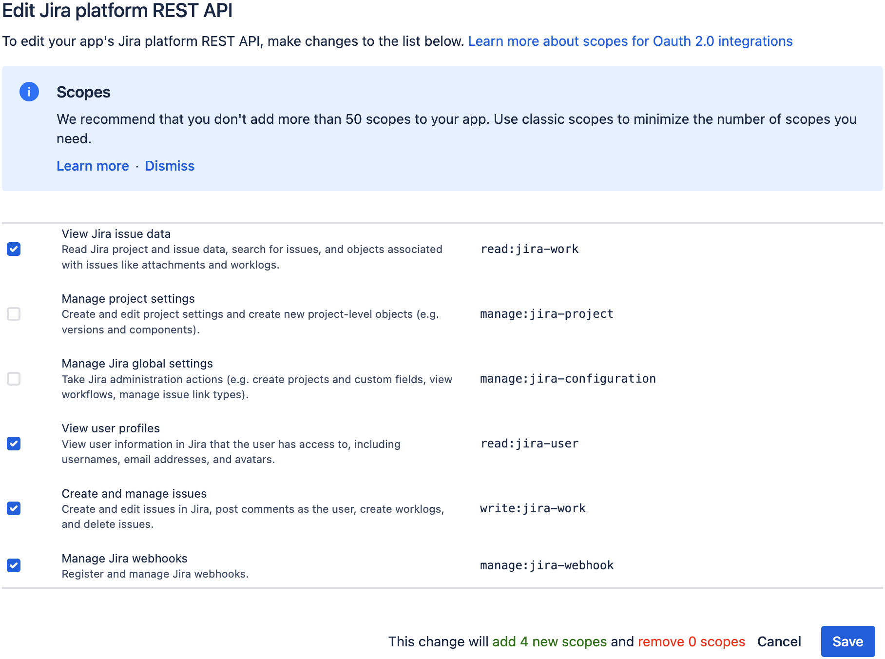 Screenshot 7: Jira API - new scopes