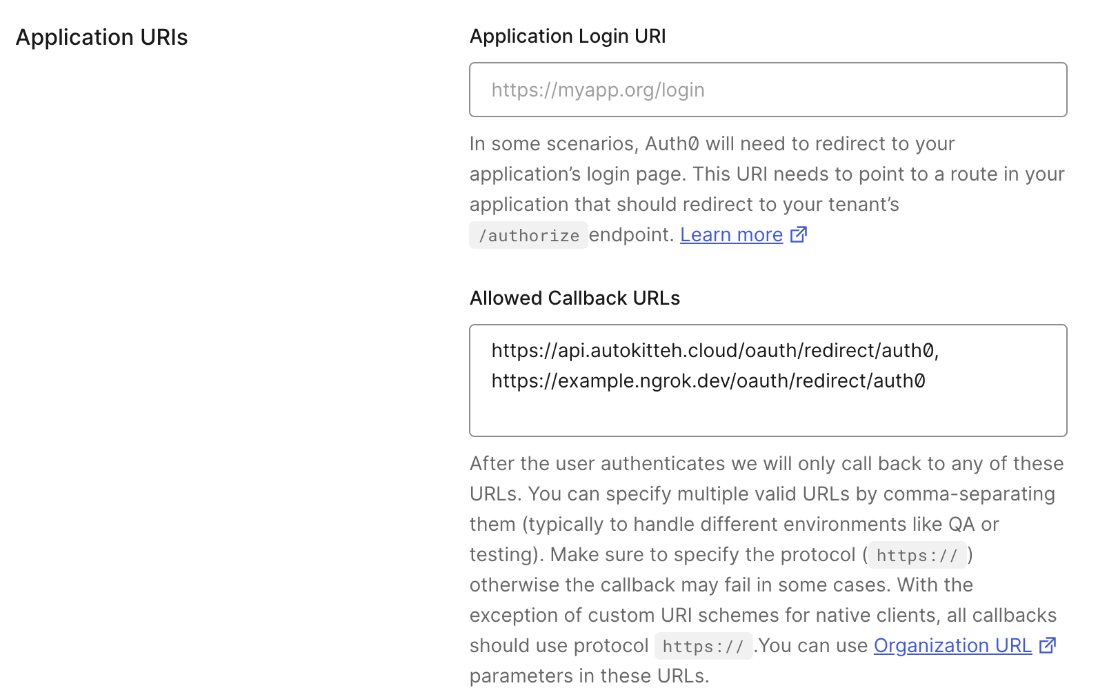 Screenshot 5: Allowed Callback URLs