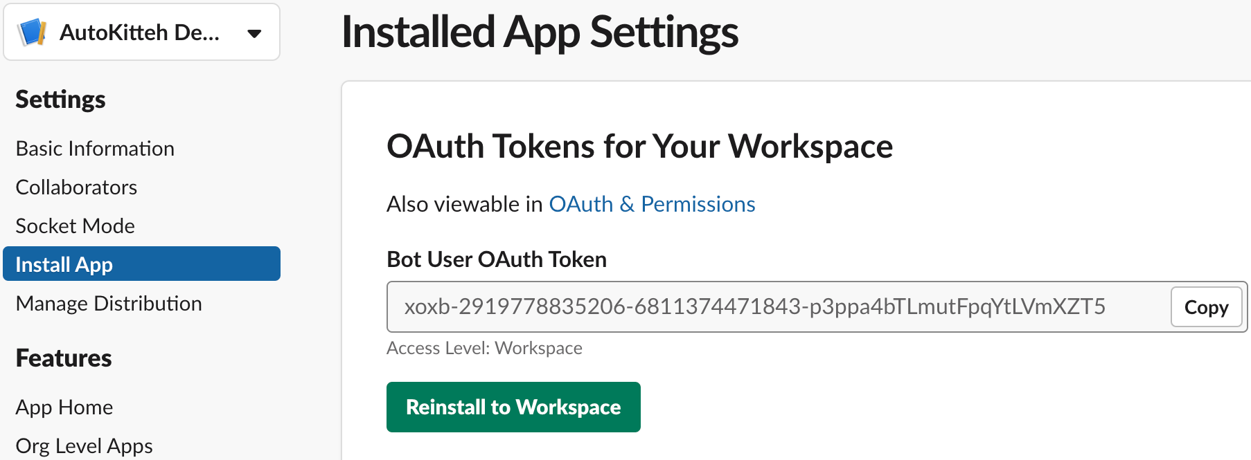 Screenshot 10: Bot user OAuth token