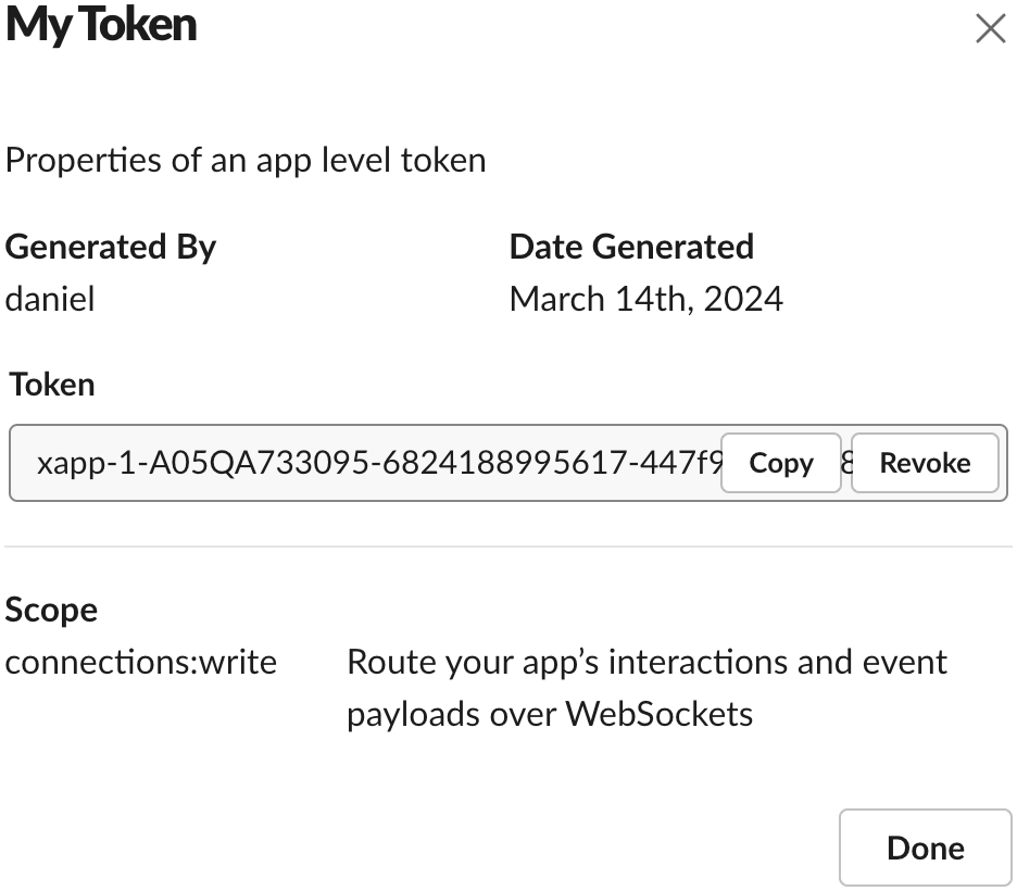 Screenshot 9: Copy the app-level token