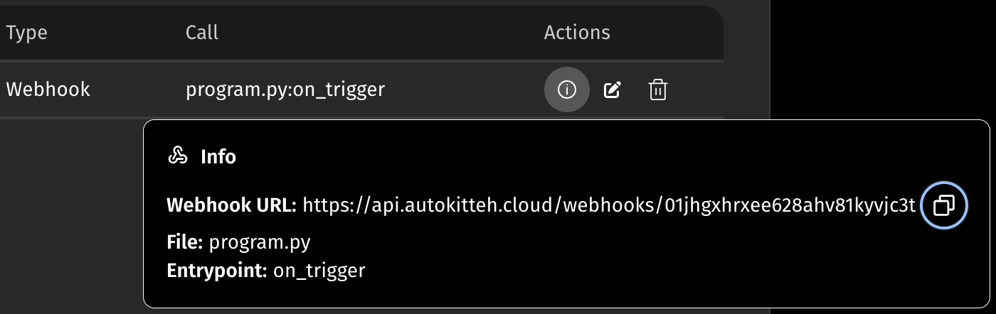 Screenshot: Webhook URL