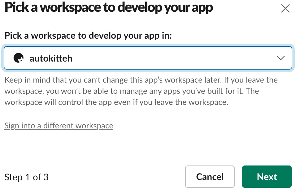 Screenshot 2: Pick a workspace