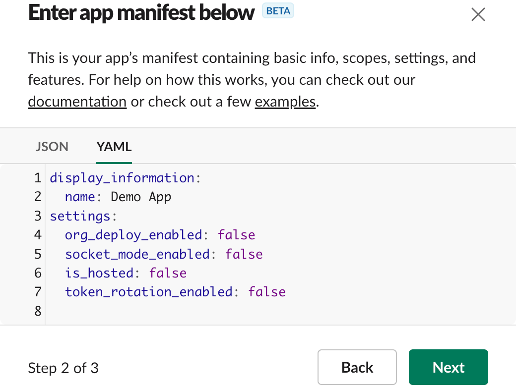 Screenshot 3: Default YAML app manifest